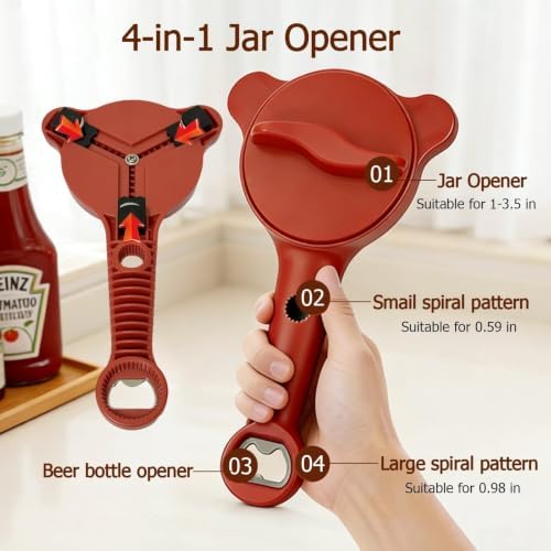 4-in-1 Jar Opener, Ruydiwale Adjustable Jar Opener for Seniors
