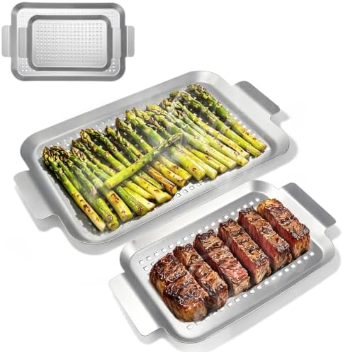 Grill Topper Grilling Pans Set of 2, 17"x10" and 13.3"x7.4"