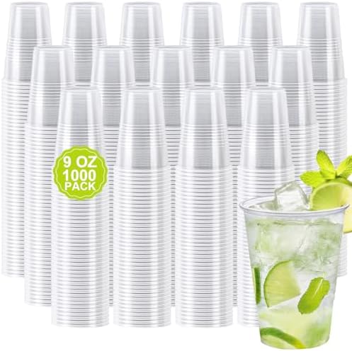 Clawsoff 1000 Pack 9 oz Clear Plastic Cups Disposable Clear Water Cups