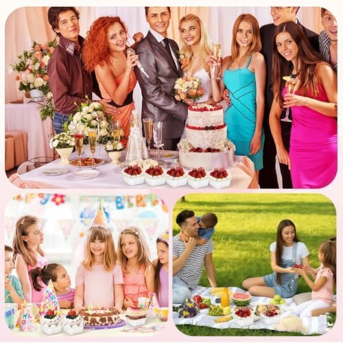 30Pack 5oz White Mini Cake Pans with Lids, Spoons and Stickers Baking Cups Aluminum Foil Pans Tins, Individual Dessert Cups Containers for Sales,Party,Picnics