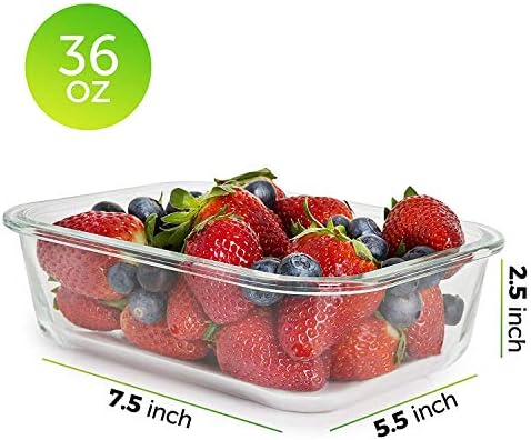 Prep Naturals Glass Meal Prep Containers - Oven, Microwave & Freezer Safe - Leakproof Airtight Glass Storage Containers with Lids - For Food Prep & Lunch - Pack of 10, 36 Oz, Square