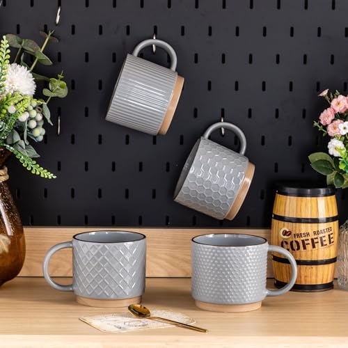 GBhome 15 OZ Stackable Coffee Mugs Set of 4, Ceramic Coffee Cups Set