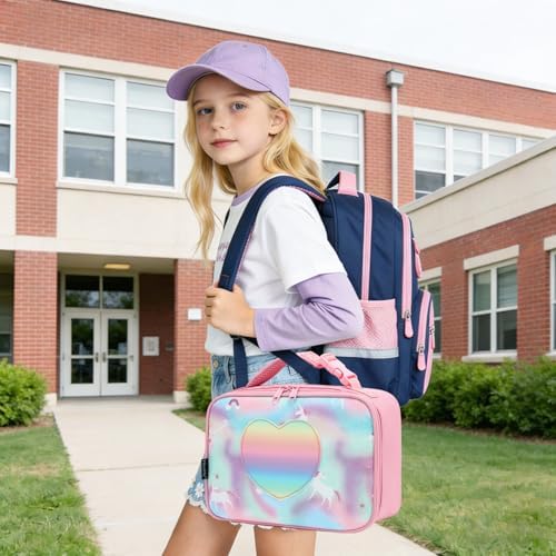 FlowFly Kids Lunch box Insulated Soft Bag Mini Cooler Back to School Thermal Meal Tote Kit for Girls, Boys, Glitter-Unicorn