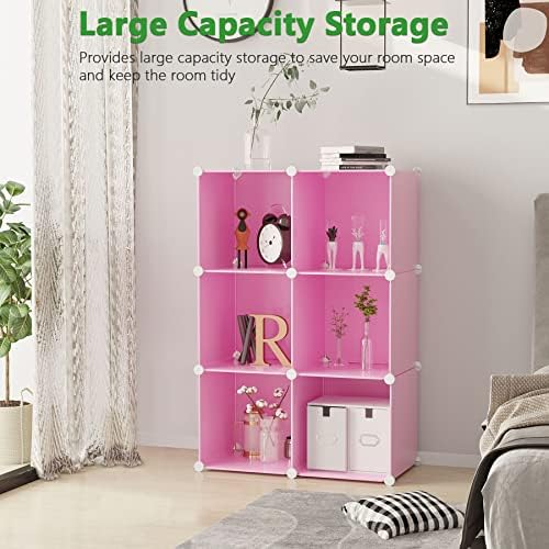 C&AHOME 6-Cube Storage Organizer Cube Shelf Closet Storage Bookcase, Pink