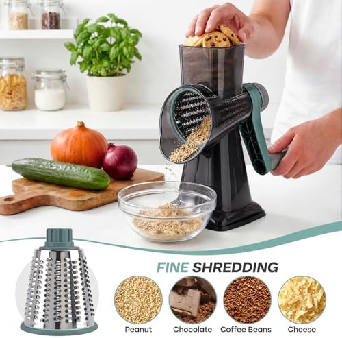 Rotary Cheese Grater, Cheese Grater Hand Crank, 3-Blade Grater