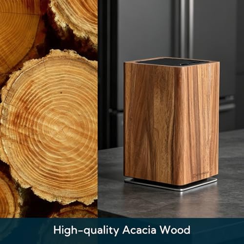 KITCHENDAO 360° Rotary Acacia Wood Magnetic Knife Block without Knives