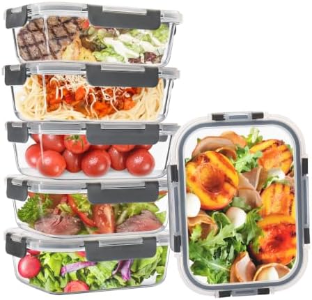 6 Pack, 34oz Glass Meal Prep Containers with Lids, Food Storage Containers