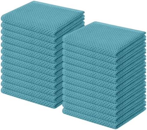 Homaxy 100% Cotton Waffle Weave Kitchen Dish Cloths 24-Pack, Lake Blue