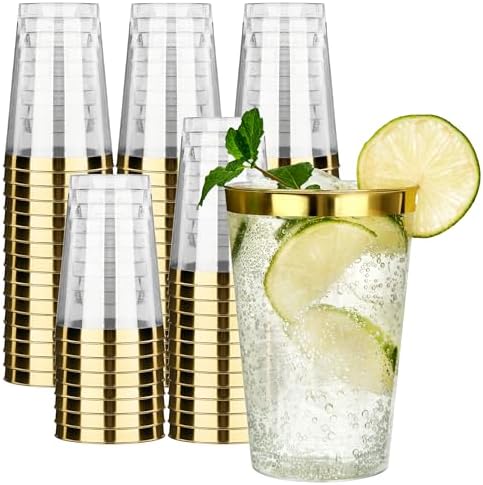 RACETOP 200 Pack 12 oz Gold Rimmed Plastic Cups