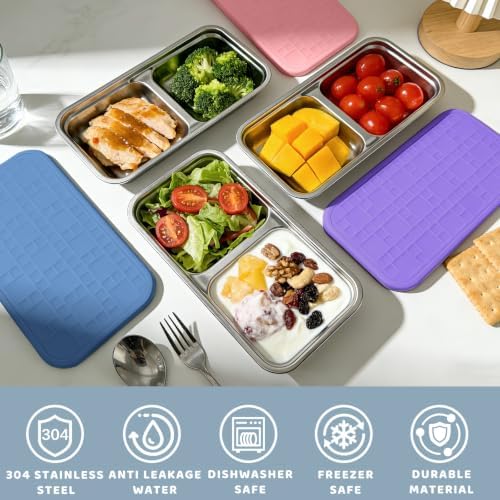 15 oz Snack Containers for Kids, Stainless Steel Lunch Box 3 Pack