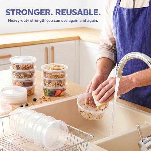 GUSTO 8 oz Plastic Deli Containers with Lids [48 Sets] Food Storage
