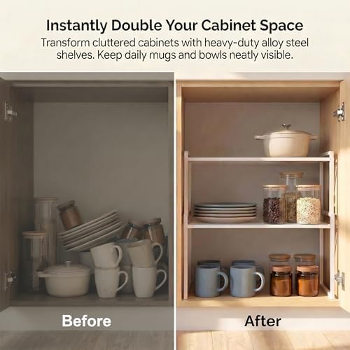 Stackable Kitchen Cabinet Organizer Shelves Pantry Rack Set of 2