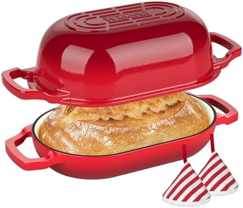Wildone Enameled Cast Iron Dutch Oven Pot with Lid, Oval Bread Oven
