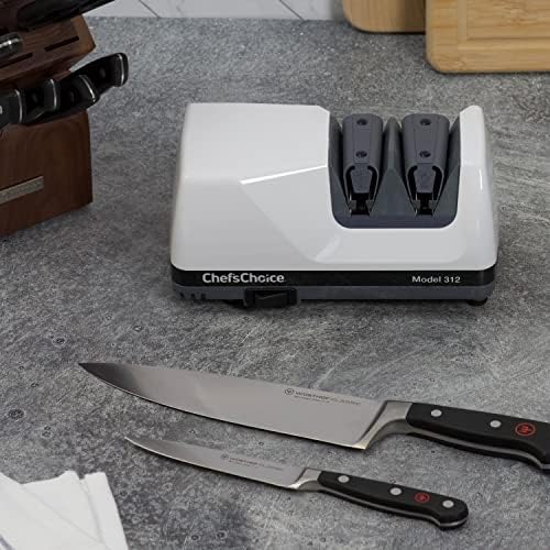 Chef'sChoice Professional Electric Knife Sharpeners UltraHone With 100-Percent Diamond Abrasives And Precision Angle Guides For 20-Degree Straight-Edge and Serrated Knives, 2-Stage, White