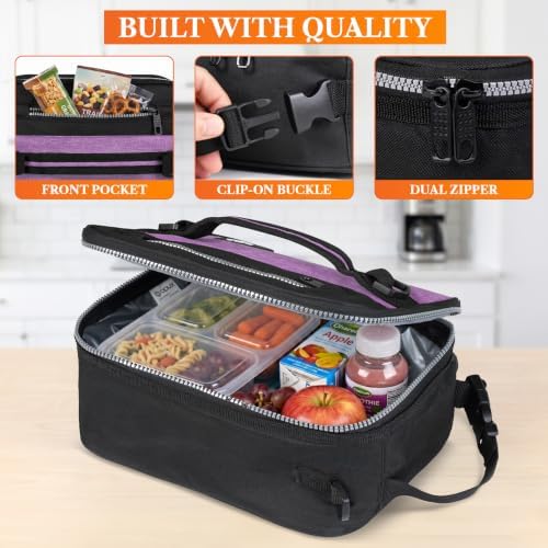 opux Insulated Lunch Bag for Men Women Kids, Soft Lunch Box, Purple
