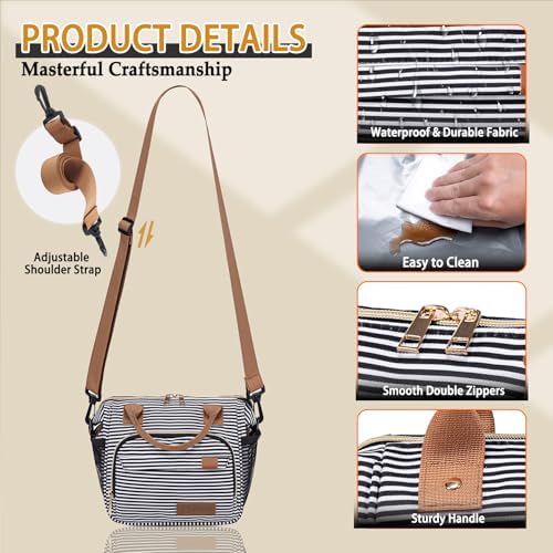 TuErCao Small Lunch Bag Lightweight Mini Insulated Lunch Box for Women Work Portable Soft Cooler for Picnic Travel Road Trips, Loncheras para Mujer, Stripes