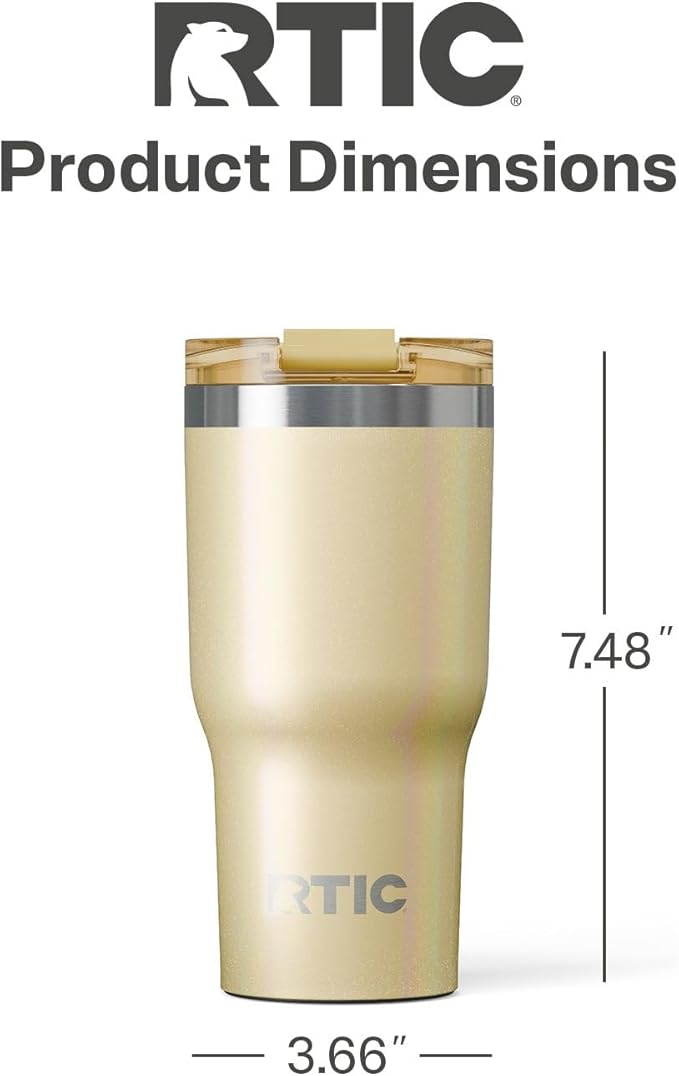 RTIC 20oz Essential Tumbler with Lid, Ceramic Lined, Insulated, Stainless Steel, Metal, Double Wall Vacuum-Insulation, Travel Cup for Iced Coffee, Tea, Hot and Cold Drink, Sunlight Glitter
