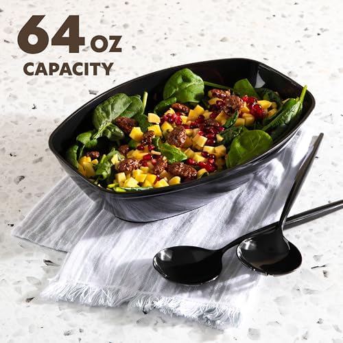 PLASTICPRO Disposable Oval Serving Bowls, Party Snack or Salad Bowl, 72-Ounce, Plastic (4, Black)