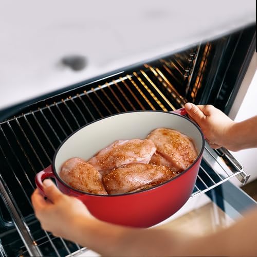 Leonyo 7-Quart Enameled Cast Iron Oval Dutch Oven Pot with Lid, Red