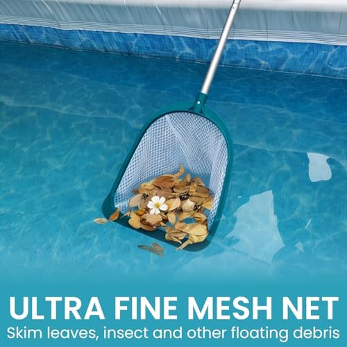 POOLWHALE Pool Skimmer Net with Adjustable 48" Aluminum Pole, Fine Mesh Medium-Depth Net for Above Ground Pools, Ponds, Hot Tubs, Spas and Fountains for Leaf and Debris Removal
