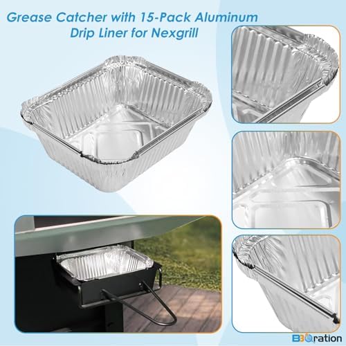 Universal Grease Pan for Nexgrill 720-0830X 720-0830H 720-0888 720-0888S 720-0896B 720-0896 Cuisinart CGG-7400, Grease Catcher with 15-Pack Aluminum Drip Liner for Nexgrill Replacement Parts