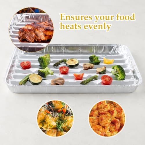 50 Pack Disposable Aluminum Broiler Pan 13 x 9 x 1 inch Disposable Grill Liner Pans, Foil Grill Tray for Outdoor BBQ