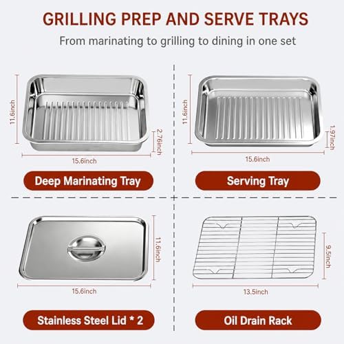 Grill Prep & Serve Tray Set with Lids 5-Piece Grill Carry System
