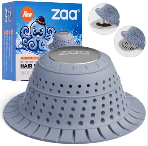 zaa Bathtub Drain Hair Catcher, 2 Pack Silicone Collapsible Bathtub Drain Cover Hair Catcher and Protector for Pop-Up & Regular Drains of Shower, Bathtub, Tub, Bathroom, Sink
