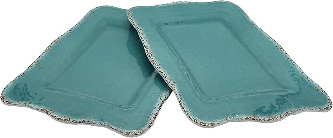 Gourmet Art Crackle Set of 2 Melamine Rectangular Serving Trays/Platters Aquamarine blue 17"