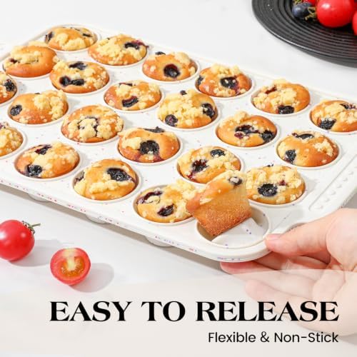 Vinino Silicone Mini Muffin Pan for Baking with Reinforced Frame, BPA Free