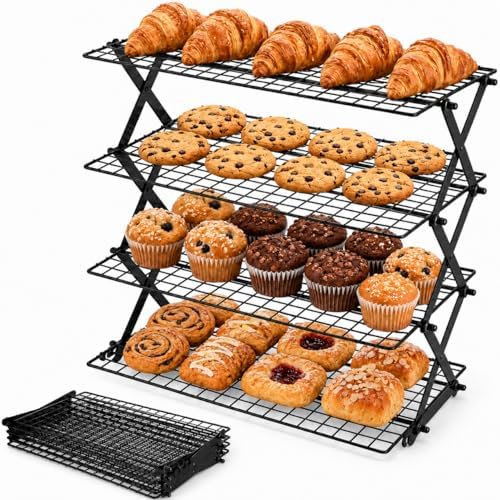 4-Tier Collapsible Cooling Rack, Cooling Rack for Baking, Cookie Rack, Outdoor Camping Food Shelf, Heavy Duty, Ideal for Cake, Bread, Cookies, Barbecue