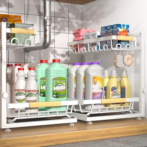 Sevenblue 2-Pack 2-Tier Height Adjustable Under Sink Organizer & Storage