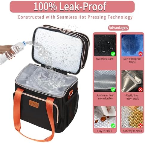 GLENKEY Expandable Lunch Box Insulated Leakproof Cooler Bag Work Outdoor