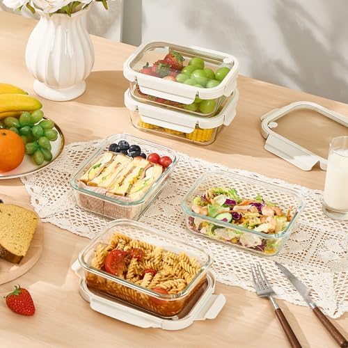 Vtopmart 5 Pack Glass Food Storage Containers with Glass Lids & Air Vent