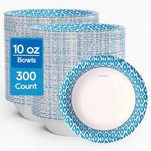 MUCHII 10 oz Paper Bowls, 300 Count Printed Disposable Small Bowls Bulk