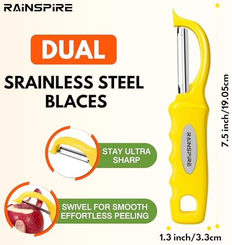 Rainspire Vegetable Peeler Potato Peelers for Kitchen, Sharp Stainless Steel Blades Veggie, Comfortable Handle Fruit Peeler, Carrot Peeler Apple Peeler Dishwasher Safe, Yellow, 2-Pack