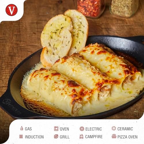 Victoria 11.5-Inch Oval Cast Iron Sizzle Pan, Preseasoned Grill and Baking Pan for Fajitas and Steaks, Made in Colombia