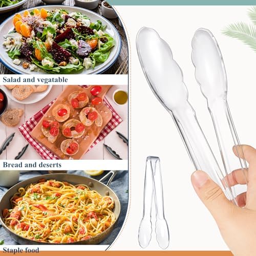 Tessco 100 Pcs Plastic Tongs, 9 Inch Disposable Serving Tongs,Transparent