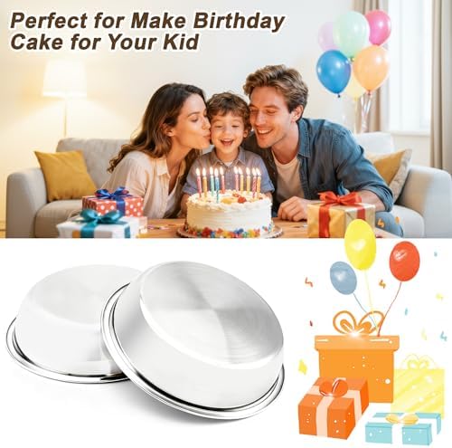 Cake Pan Set of 3-8 Inch Stainless Steel Cake Pans with 100 Parchment Paper, Nonstick, Mirror Finish for Easy Release, Even Baking, Dishwasher Safe, Round Cake Pans for Birthday, Banquet