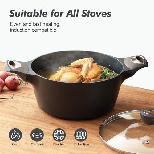 SENSARTE Nonstick Stock Pot with Lid, 4.5+6.6 QT Soup Pot Set Casserole Pot, Healthy Pasta Pot, Large Deep Cooking Pot, Big Sauce Pot Stew Pot, Induction Compatible, PFOA PFOS APEO Free, Black