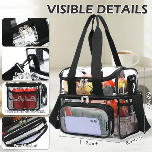 FlowFly Double Layer Cooler Insulated Lunch Bag Adult Lunch Box Large Tote Bag for Men, Women, With Adjustable Strap,Front Pocket and Dual Large Mesh Side Pockets