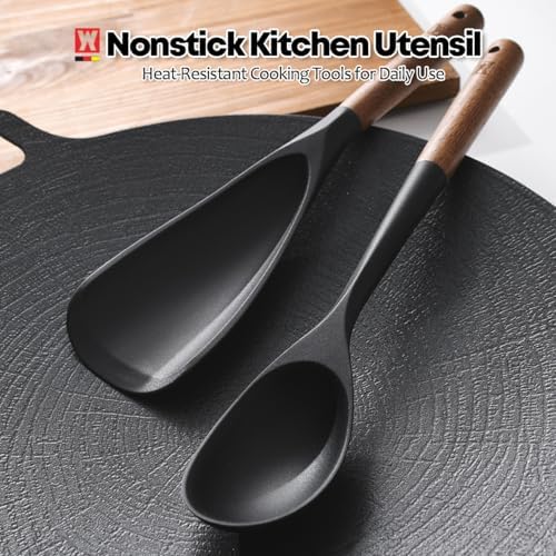 WAGENSTEIGER Silicone Cooking & Serving Spoon: Multi-Purpose Cooking Tool for Basting Serving Scooping Scraping Mixing Basting, Non-stick Cookware Safe, Wooden Handle Design