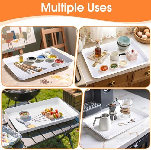 Serving Trays, Serving Platter, Plastic Trays, 4-Pack, White