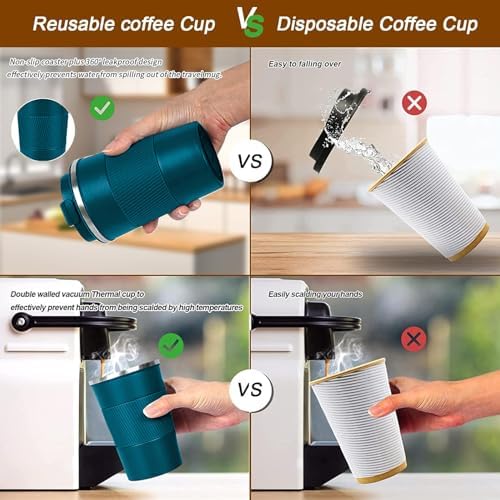 Insulated Travel Coffee Mug, Stainless Steel Coffee Cup with Leakproof Lid