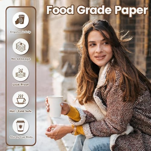 MOUMOULIFE Coffee Cups 12 oz 100 Count Disposable Paper Coffee Cups White