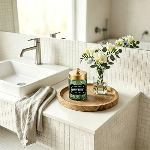 Amolliar Glass Apothecary Jar Qtip Holder Metal Lids 4pc/Green-golden
