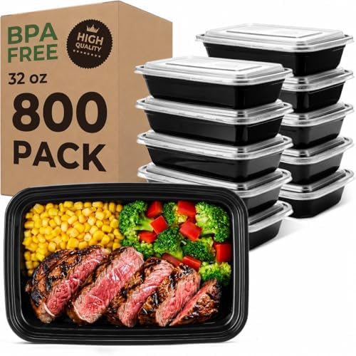 Glotoch Meal Prep Containers 32oz 800 Pack(1600 Piece) with Lids, Reusable 1-Compartment Food Storage Containers, Bento Lunch Boxes, Microwave/Freezer/Dishwasher Safe, BPA-Free Takeout Boxes