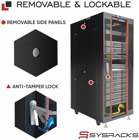 37U Home Server Rack Cabinet – 19" Floor Standing Network Rack, 32" Deep Homelab Rack with Locking Glass Door, Cooling Fans, PDU & Shelf for NAS, Router, Switch and AV Equipment