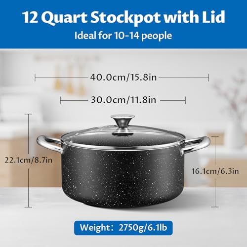BEZIA 12 Quart Nonstick Stock Pot with Lid, Induction Cooking Pot for Soup