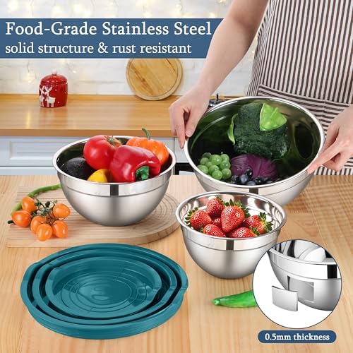 LIANYU Mixing Bowls Set with Lids, Stainless Steel Kitchen Bowls Set of 3